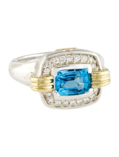 Pre-owned Lagos Topaz & Diamond Caviar Cocktail Ring In Multi