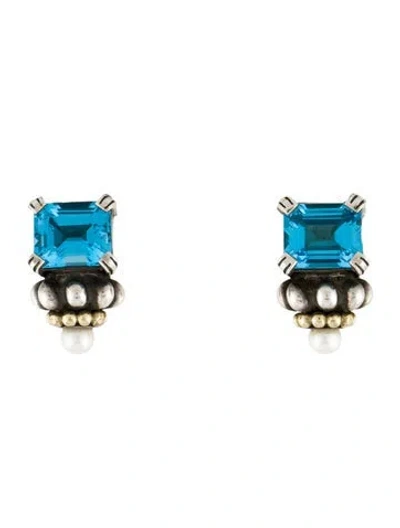 Pre-owned Lagos Topaz & Pearl Earclip Earrings In Multi