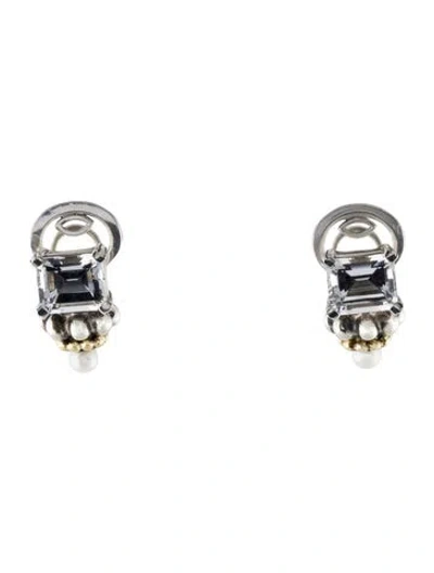 Pre-owned Lagos Topaz Glacier & Pearl Earclip Earrings In Multi