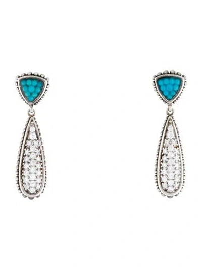 Pre-owned Lagos Turquoise & Diamond Drop Earrings In Multi