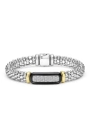 Lagos Two-tone Black Ceramic Diamond Caviar Bracelet In Metallic