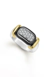 Lagos Two-tone Black Ceramic Diamond Ring In Metallic