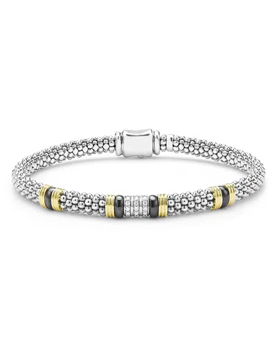 LAGOS TWO TONE BLACK CERAMIC STATION BRACELET, 6MM