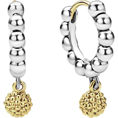 Lagos Two-tone Caviar Beaded Huggie Hoop Earrings In Silver