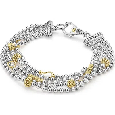 Lagos Two-tone Caviar Five Strand Chain Bracelet In Brown