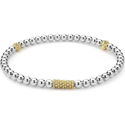 Lagos Two-tone Caviar Icon Stretch Bracelet In Gray