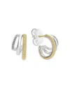 Lagos Two Tone Caviar Lux Three Ring Hoop Earrings In Silver