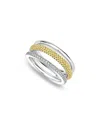 Lagos Two Tone Caviar Lux Three Row Diamond Ring, 0.135 Ct. T. W. In Silver