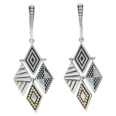 Pre-owned Lagos Two Tone Scuptural Drop Earrings - Sterling 925 Yellow Gold 18k Pierced