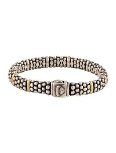 Pre-owned Lagos Two Toned Station Caviar Bracelet, 6.5" In Multi