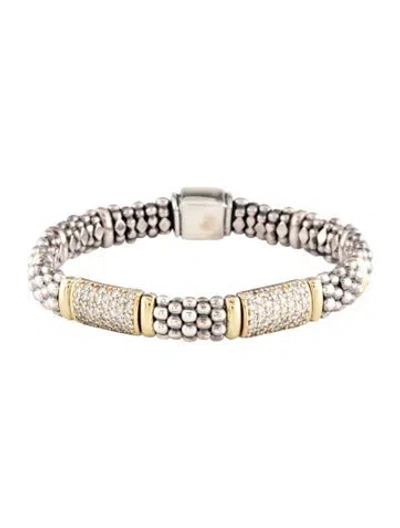 Pre-owned Lagos Two-tone 1.36cttw. Diamond Two Station Bracelet, 6.75" In Multicolor