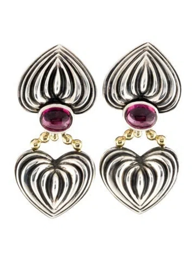 Pre-owned Lagos Two-tone 5.98ctw Rhodolite Heart Drop Earrings In Multi