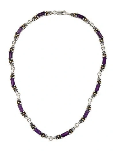 Pre-owned Lagos Two-tone Amethyst Choker Necklace, 16" In Multi