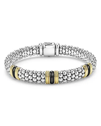 Lagos Two-tone Black Ceramic Station Bracelet, 9mm In Silver