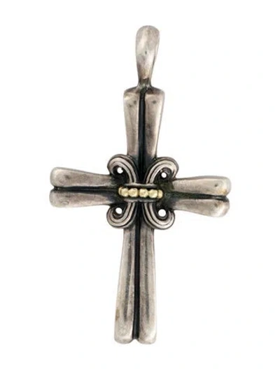 Pre-owned Lagos Two-tone Caivar Cross Pendant In Multi