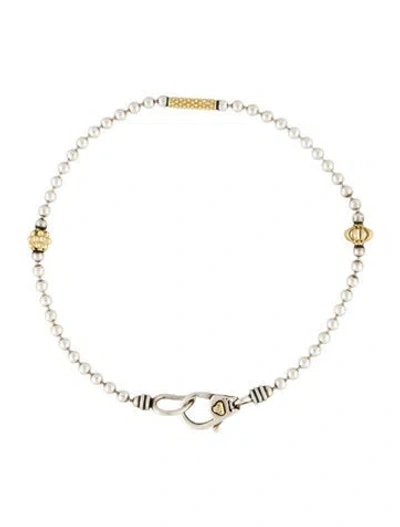Pre-owned Lagos Two-tone Caviar Beaded Bracelet, 7.25" In Multi