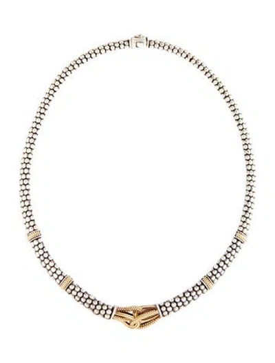 Pre-owned Lagos Two-tone Caviar Beaded Collar Necklace, 18" In Multicolor