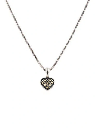Pre-owned Lagos Two-tone Caviar Beaded Heart Pendant Necklace, 16" In Multicolor