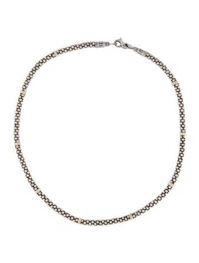 Pre-owned Lagos Two-tone Caviar Beaded Necklace, 16" In Multicolor