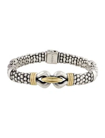 Pre-owned Lagos Two-tone Caviar Buckle Bracelet, 6.5" In Multi