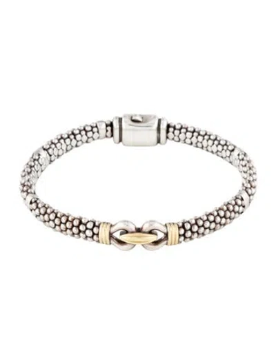 Pre-owned Lagos Two-tone Caviar Buckle Bracelet, 6.75" In Multi