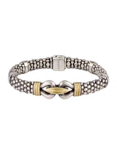 Pre-owned Lagos Two-tone Caviar Buckle Bracelet, 6.75" In Multi
