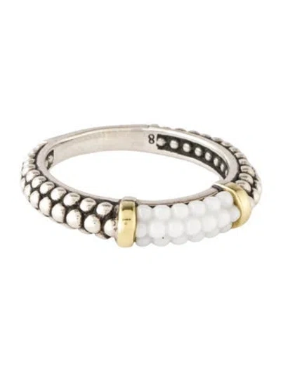 Pre-owned Lagos Two-tone 'caviar' Ceramic Stacking Ring In White