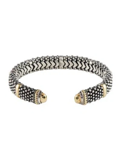 Pre-owned Lagos Two-tone Caviar Cuff Bracelet, 7" In Multi
