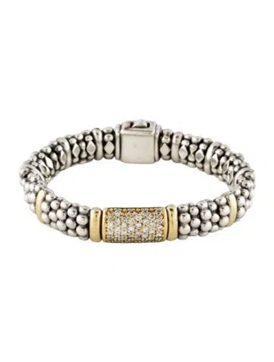 Pre-owned Lagos Two-tone Caviar Diamond Bracelet, 5.75" In Multi