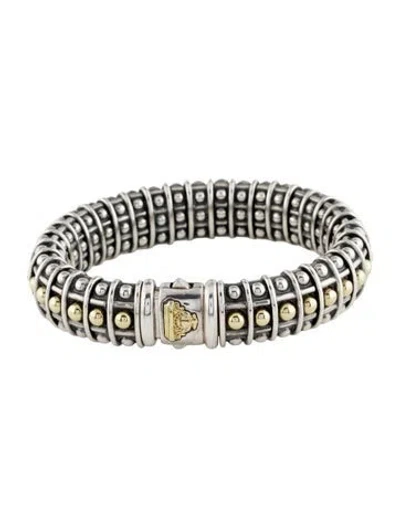 Pre-owned Lagos Two-tone Caviar Dot Bracelet, 6.75" In Multi