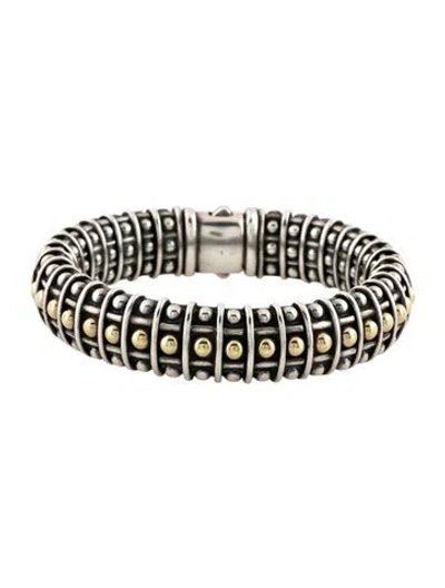 Pre-owned Lagos Two-tone Caviar Dot Bracelet, 6.75" In Multicolor