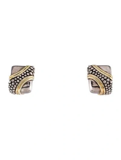 Pre-owned Lagos Two-tone Caviar Huggie Stud Earrings In Multi