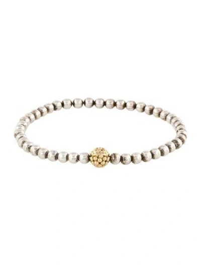 Pre-owned Lagos Two-tone Caviar Icon Ball Stretch Bracelet, 6.5" In Multi