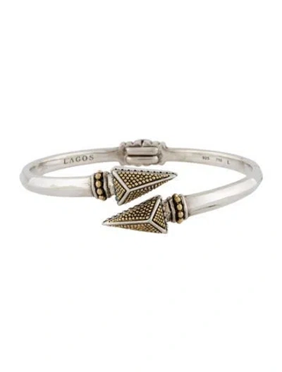 Pre-owned Lagos Two-tone Caviar Pyramid Cuff Bracelet, 7" In Multi