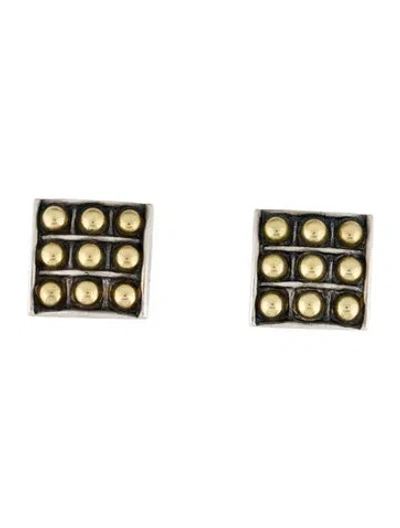 Pre-owned Lagos Two-tone Caviar Square Dot Earclips In Multi