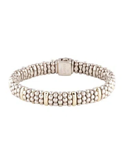 Pre-owned Lagos Two-tone Caviar Station Bracelet, 6.75" In Multicolor