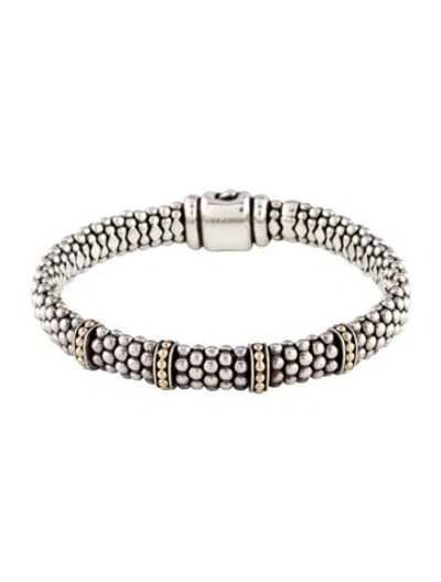 Pre-owned Lagos Two-tone Caviar Station Bracelet, 7" In Multi