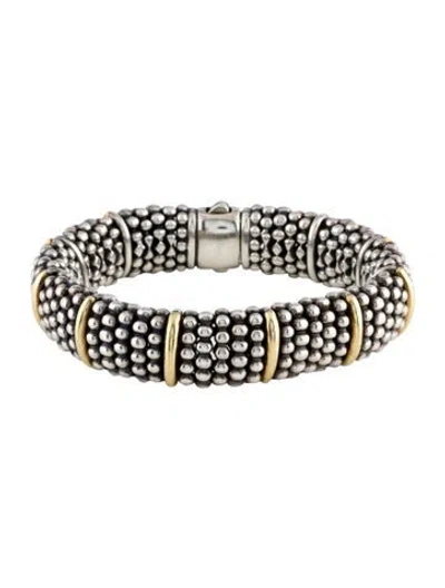 Pre-owned Lagos Two-tone Caviar Station Link Bracelet, 6.75" In Multi