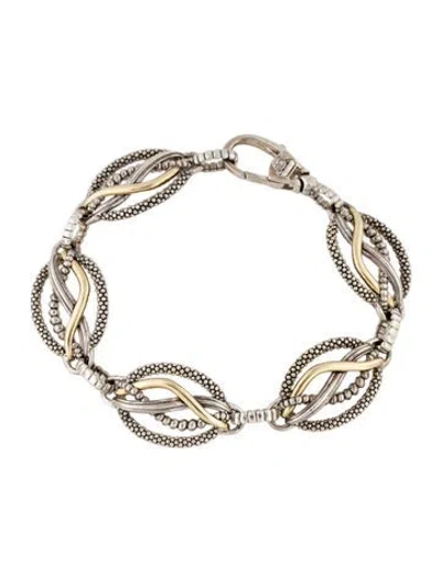 Pre-owned Lagos Two-tone Caviar Wave Link Bracelet, 7.25" In Multi