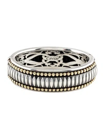 Pre-owned Lagos Two-tone Caviar Wide Bangle Bracelet, 6.75" In Multi