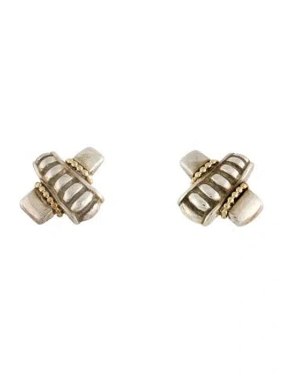Pre-owned Lagos Two-tone Caviar X Stud Earrings In Multicolor