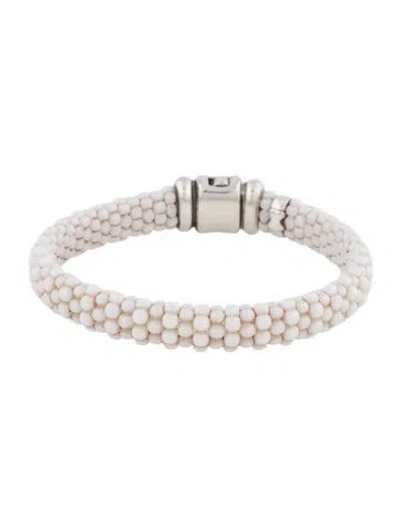 Pre-owned Lagos Two-tone Ceramic Beaded Bracelet, 6.75" In White