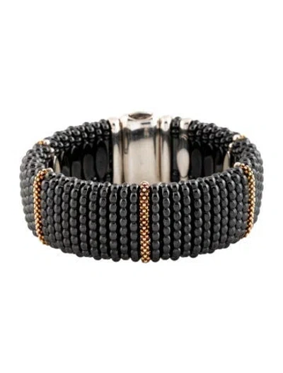 Pre-owned Lagos Two-tone Ceramic Caviar Bracelet, 6.5" In Multicolor