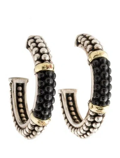 Pre-owned Lagos Two-tone Ceramic Caviar Hoop Earrings In Multicolor