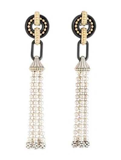 Pre-owned Lagos Two-tone Ceramic Tassel Earrings In Black