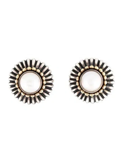 Pre-owned Lagos Two-tone Cultured Pearl Earclip Earrings In Multicolor