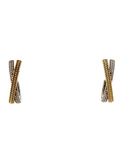 Pre-owned Lagos Two-tone Diamond Caviar X Hoop Earrings In Multi