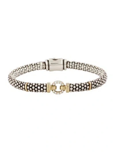 Pre-owned Lagos Two-tone Diamond Circle Caviar Bracelet, 6.75" In Multi