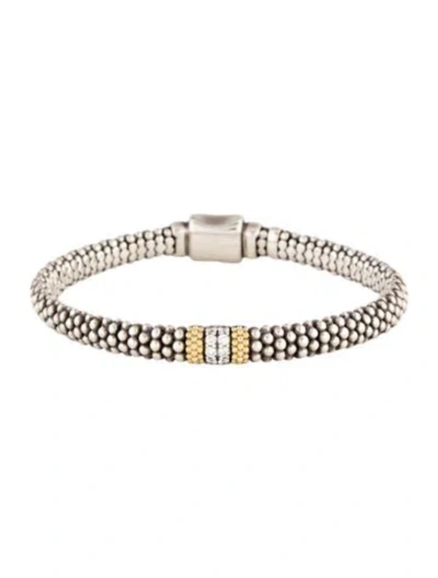 Pre-owned Lagos Two-tone Diamond Single Station Caviar Bracelet, 6.75" In Multicolor