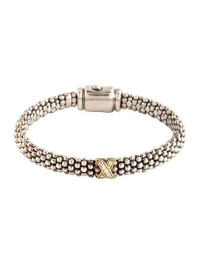 Pre-owned Lagos Two-tone Diamond X Single Station Bracelet, 5.75" In Multicolor